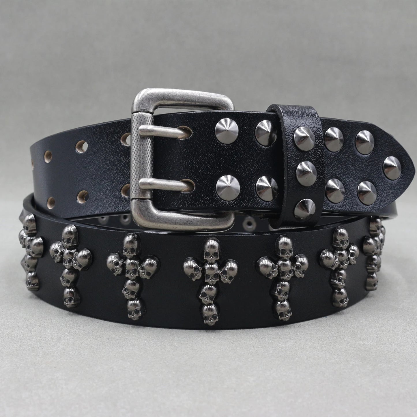 Heavy Metal Punk Belt Genuine Leather Hip Hop Belts For Men Cross Rivet Jeans belt male Strap Ceinture Homme designer belt