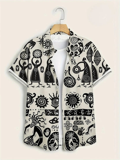 Hawaii Shirts for Men 3D Paisley Graphic Short-sleeved T-shirt Casual Lapel Buttons Male Tops Summer Oversized Bohemian Man Tees