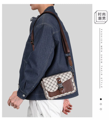 High-End Casual Shoulder Bag for Commuting Business Waterproof Daily Sling Bag Fashionable Jacquard Pattern Men's Crossbody Bag