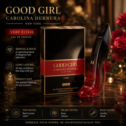 Good Girl Very Elixir Style Perfume For Women 80ml - Long Lasting Intense Red High Heel Bottle Fragrance - Luxury Stiletto Cologne Gift