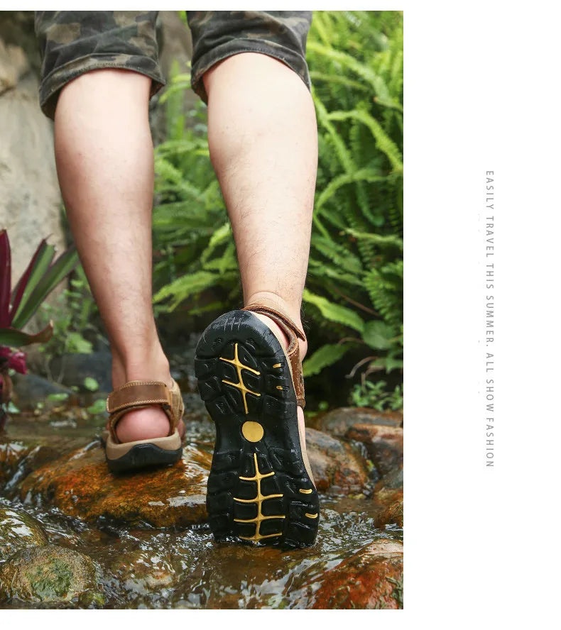Fashion Men's Sandals Summer Genuine Leather Sandals Outdoor Beach Shoes Rome Sandals Comfortable Large Size Men Casual Shoes