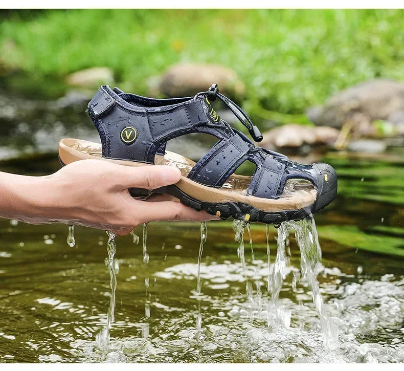 2026 New Men's Sandals Handmade Thick Bottom Rubber Breathable Casual Slip-On Beach Shoes Leather Upgraded Version