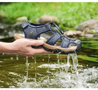 2026 New Men's Sandals Handmade Thick Bottom Rubber Breathable Casual Slip-On Beach Shoes Leather Upgraded Version