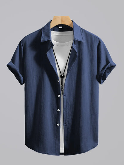 2026 Men's Simple and Fresh Shirt - Street Fashion Loose Quick-Drying Casual Shirt-Hawaiian Vacation Style Solid Collar Cardigan