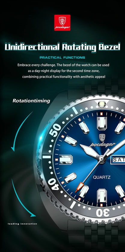 POEDAGAR Luxury Quartz Men Clock Waterproof Luminous Business Man Wristwatch Stainless Steel Date Week Sport Men's Watches Reloj