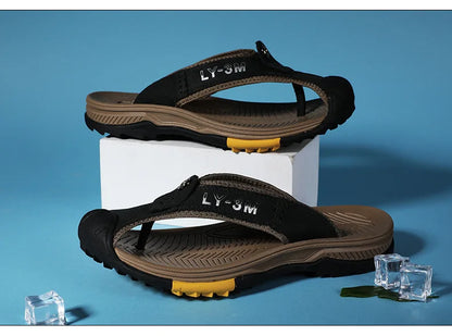 Genuine Cow Leather Shoes Men Sandals Flip Flops Men's Casual Shoes Classic Massage Men Beach Slippers Anti-slip Summer 2025 New