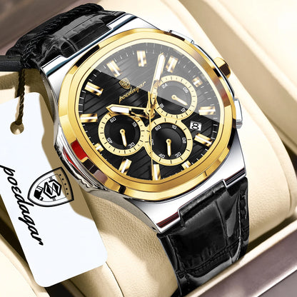 POEDAGAR Top Business Man Wristwatch Date Chronograph Waterproof Luminous Luxury Men Watch Leather Quartz Men's Watches Male+Box