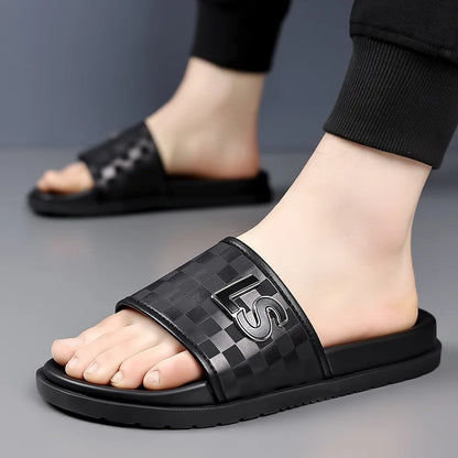 Summer Fashion Casual Flip Flops for Men New Designer Black Cow Leather Slippers Male High Quality Korean Outwear Slides Men