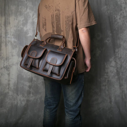 Crazy Horse Leather Retro Men's Horizontal Handbag Genuine Leather Niche Single Shoulder Cross Shoulder Large Capacity Briefcase