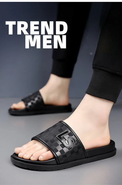 Summer Fashion Casual Flip Flops for Men New Designer Black Cow Leather Slippers Male High Quality Korean Outwear Slides Men