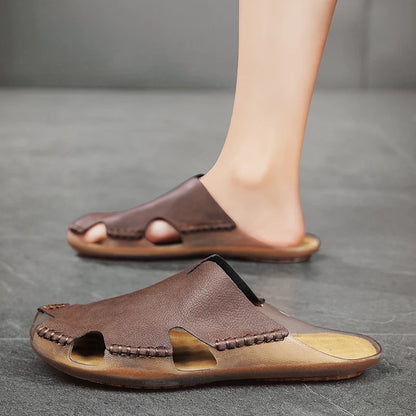 New Quality Leather Non-Slip Slippers Men Beach Sandals Comfortable Summer Shoes Men Slippers Classics Men Flip Flops Big Size