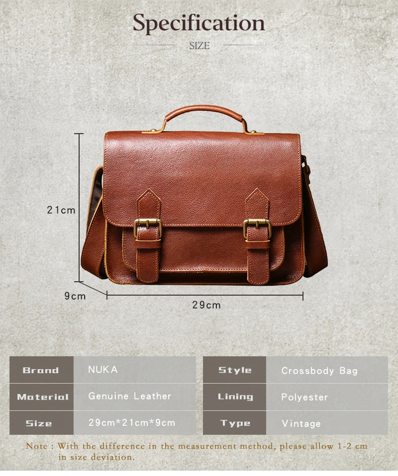 NUKA High Quality Top-Grain Cowhide Crossbody Bag Retro Unisex Messenger Bag Luxury Shoulder Bag Genuine Leather Cambridge Bags