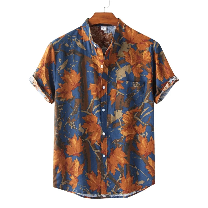 2026 Summer Shirt Men's Retro American Design Printed Pattern Personalized Loose Shirt