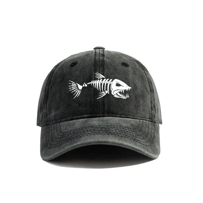 Fishbone Baseball Cap Summer Distressed Dad Hats Men Women Outdoor Casual Printed Fishing Skeleton Fish Bone Caps