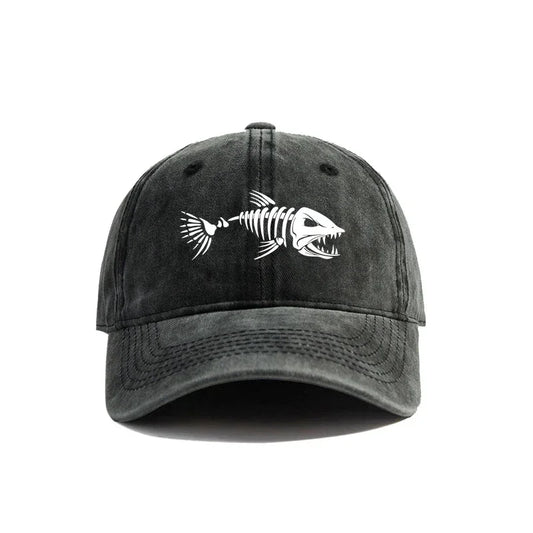 Fishbone Baseball Cap Summer Distressed Dad Hats Men Women Outdoor Casual Printed Fishing Skeleton Fish Bone Caps