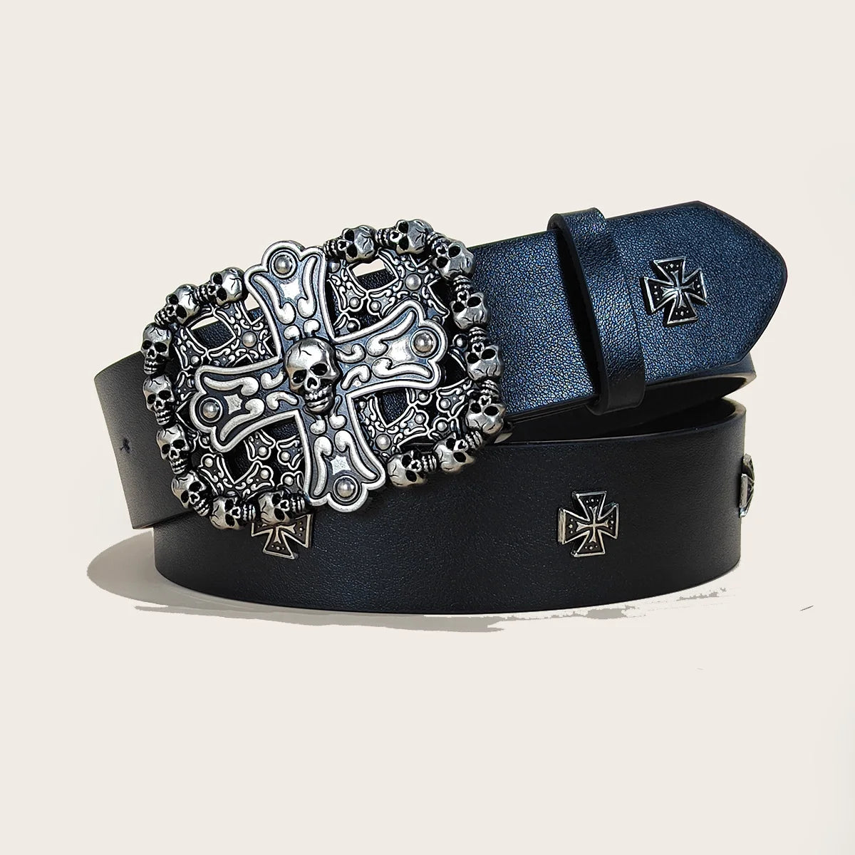 Black Punk Style PU Leather Belt Unisex Gothic Fashion Accessory Cross rivet decoration Y2K rock hip-hop style Jeans Belt Gift
