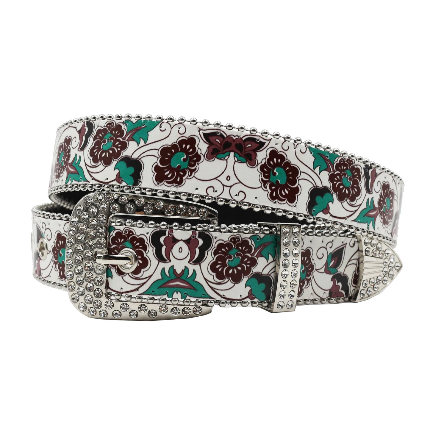 Rhinestone belt B&B style blue print pattern Women's Jeans Rhinestone Belt Men's Belt Western Denim Leather HipHop Rock