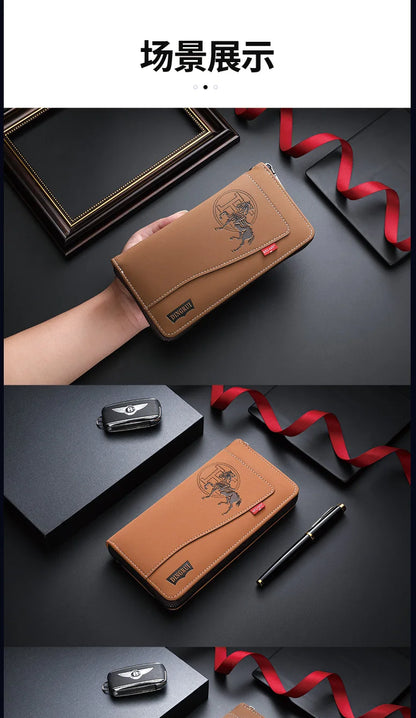 New men's wallet made of crazy horse leather with retro style from Europe and America PU zipper bag fashionable short card bag a