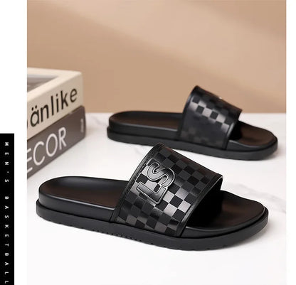 Summer Fashion Casual Flip Flops for Men New Designer Black Cow Leather Slippers Male High Quality Korean Outwear Slides Men