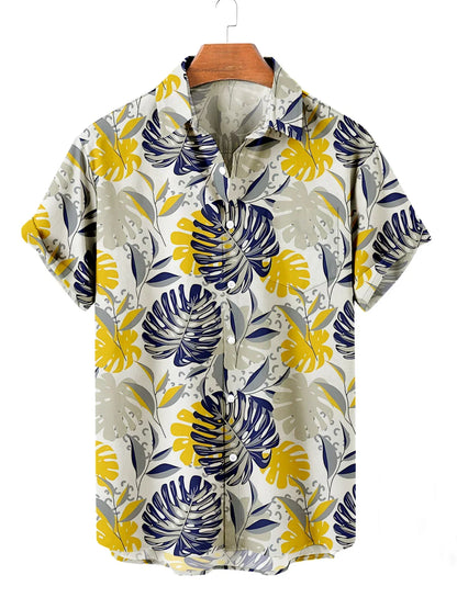Summer Men's Flower Hawaiian Shirts Casual Vacation Short Sleeve Shirts Collar Button Up Shirt Fashion Steetwear for Mens