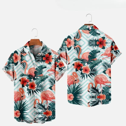 Men's Fashion Summer T-Shirts Hawaiian 3d Print Cozy Casual One Button Shirts Short Sleeve Beach Oversized Shirts
