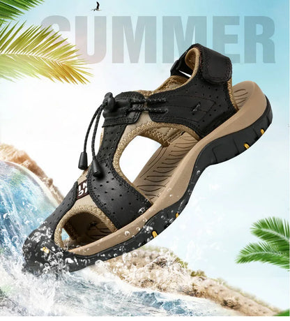 Brand Men's Sandals Summer Genuine Leather Sandals Outdoor Men Beach Shoes Rome Sandals Comfortable Large Size Men Casual Shoes
