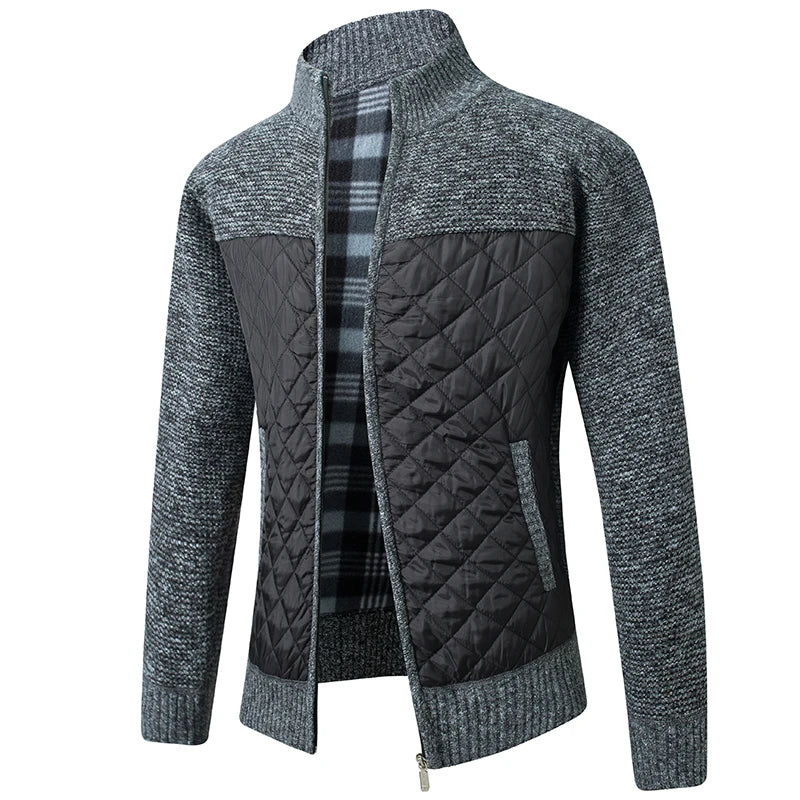 Men's Knitted Cardigan Coat Korean Slim Fit Trendy Sweater Autumn Winter Zip Up Mens Fleece Lined Top Clothing