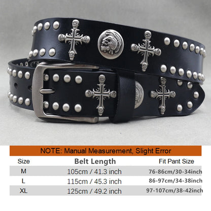 NEW Metal Rivet Cowboy Belt Genuine Leather Cowskin Men Belt Punk Rivet Jeans Belts For WOMEN Ceinture Homme Cinturones Hombre