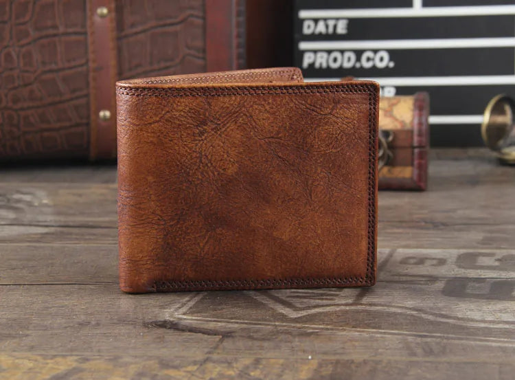 Fashion Vintage Genuine leather Wallet Men short Bifold Money Clips Leather male wallet Purse Coin Bag money Holder WC-007