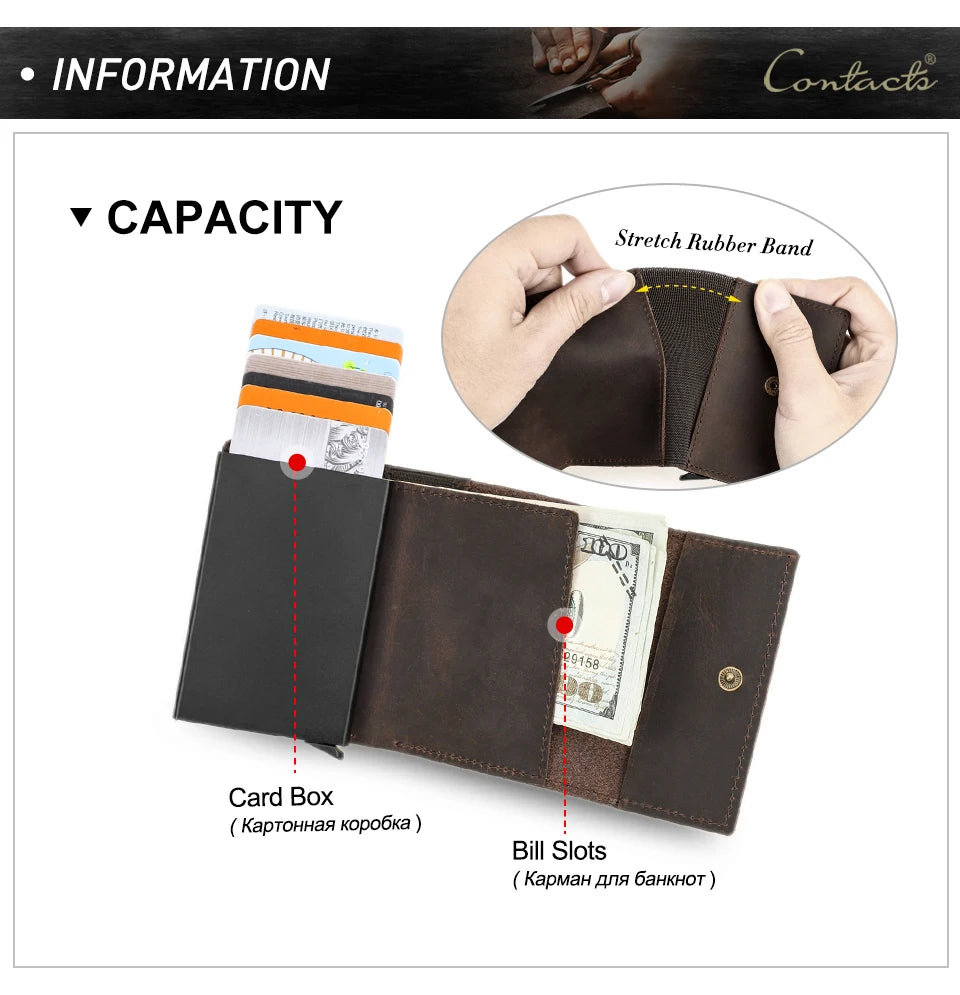 Genuine Leather RFID Card Wallets for Men Aluminium Box Travel Card Case Card Holders Money Clips Slim Casual Business Wallets