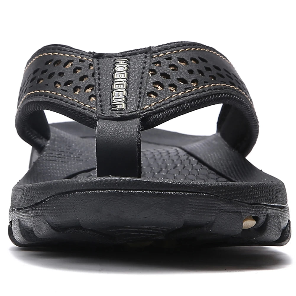 Plus Big Size 49 50 51 52 Mens Flip Flops Slippers PU Leather Beach Shoes TPR Outsoles Hard-Wearing Outdoor Style