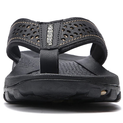 Plus Big Size 49 50 51 52 Mens Flip Flops Slippers PU Leather Beach Shoes TPR Outsoles Hard-Wearing Outdoor Style