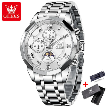 OLEVS 3675 Luxury Calendar Stainless Steel Quartz Mens Wristwatches Chronograph Waterproof Watch for Men Luminous Reloj Hombre