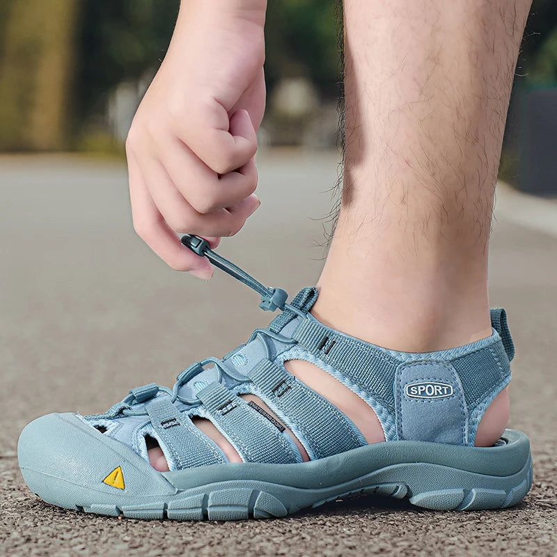 Outdoor Summer Men Sandals Leather Mens Casual Shoes Non-Slip Male Beach Shoes Anti-collision Toe Roman Flats Flip-flops 38-48