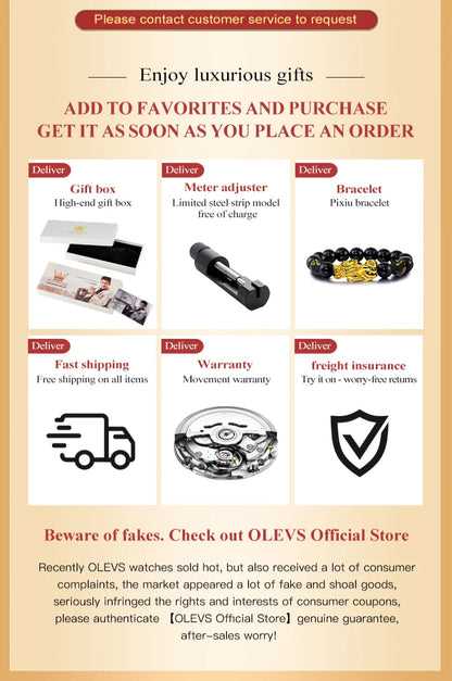 OLEVS 9947 Men's Watches Top Brand Luxury Original Waterproof Quartz Watch for Man Gold Skeleton Style 24 Hour Day Night New