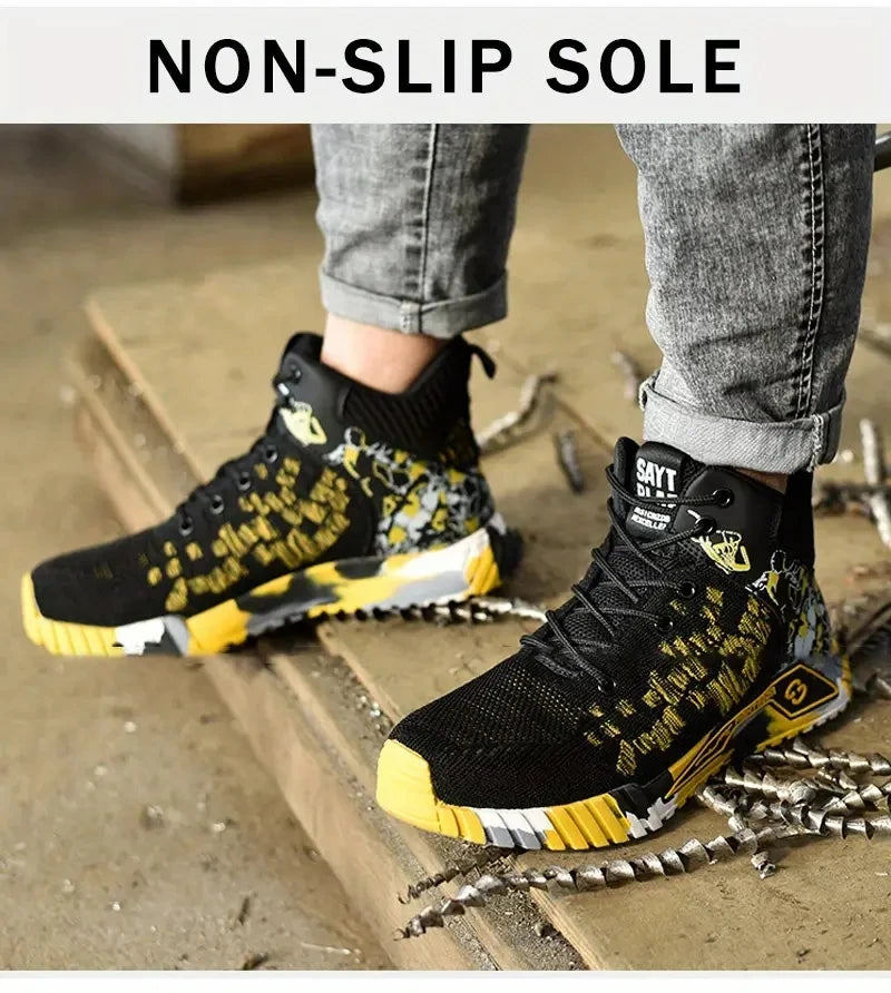 High Top Safety Shoes Men Anti Smashing Anti Puncture Work Shoes Men Work Safety Boots Men's Fashion Security Protective Boots