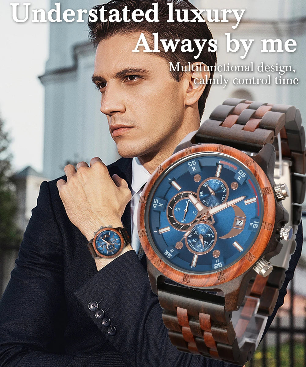 Man's Watches Wooden Watch Strap Hand Watch Quartz Wrist Watch for Men Chronograph  Luxury Brand montre homme Gift Drop Shipping