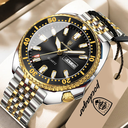 POEDAGAR Luxury Quartz Men Clock Waterproof Luminous Business Man Wristwatch Stainless Steel Date Week Sport Men's Watches Reloj