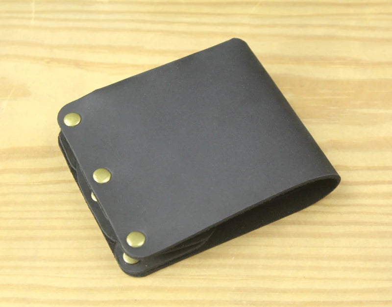 Fashion PUNK Handmade Crazy Horse Genuine Leather Wallet Men Money clip Short Wallet Bag Stud male Purse Card Holder Wallet