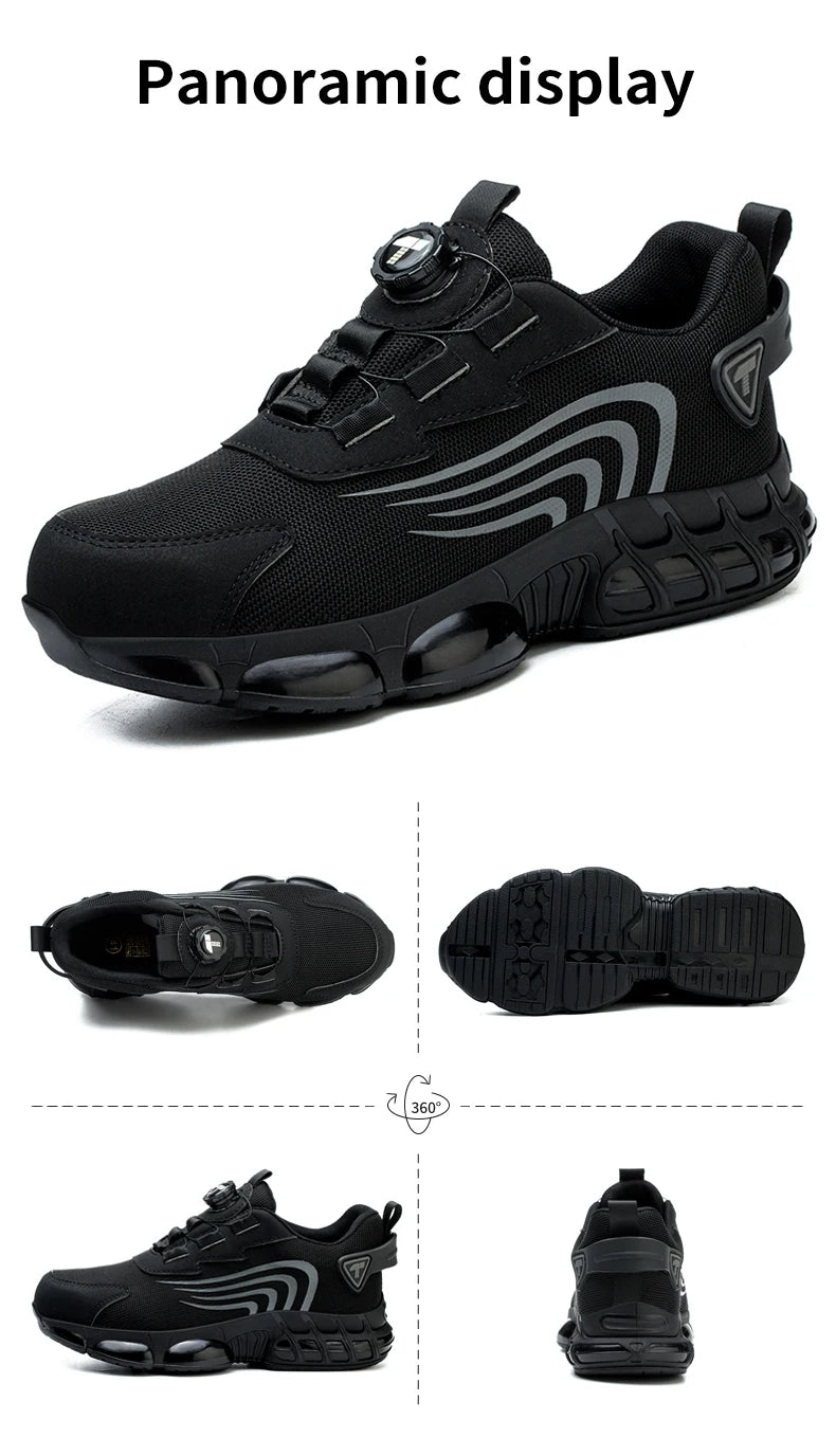 Rotary Button New Safety Shoes Men's Anti-Smash Anti-Puncture Work Shoes Fashion Men's Sneakers Safety Boots