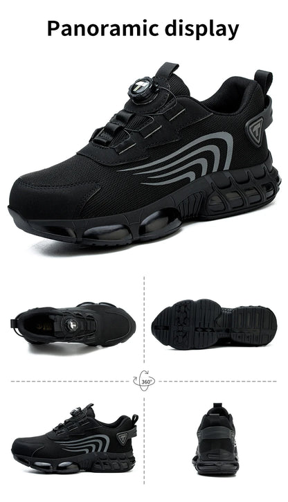 Rotary Button New Safety Shoes Men's Anti-Smash Anti-Puncture Work Shoes Fashion Men's Sneakers Safety Boots