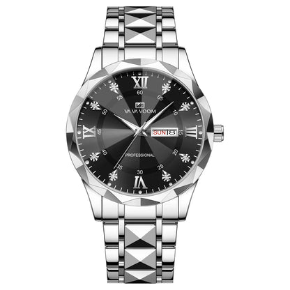 VA VA VOOM Hot Selling Original Blue Gold Creative Design Classic Hot selling Quartz Watch Men Fashion High Quality Rhombus Design Fashion Business Japanese Movement Gold Stainless Steel Fashion Clock Sports Watch for Men Gif