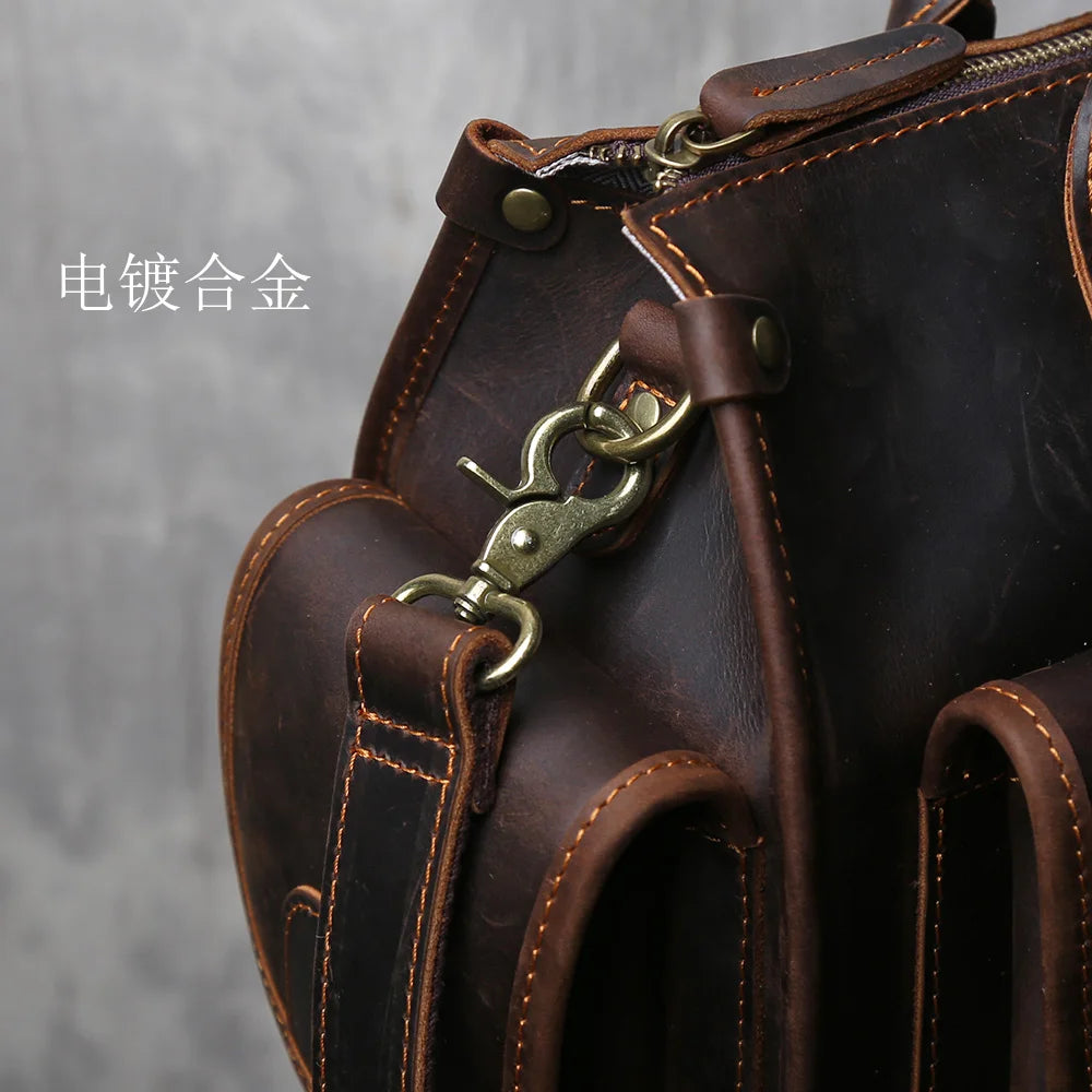 Crazy Horse Leather Retro Men's Horizontal Handbag Genuine Leather Niche Single Shoulder Cross Shoulder Large Capacity Briefcase