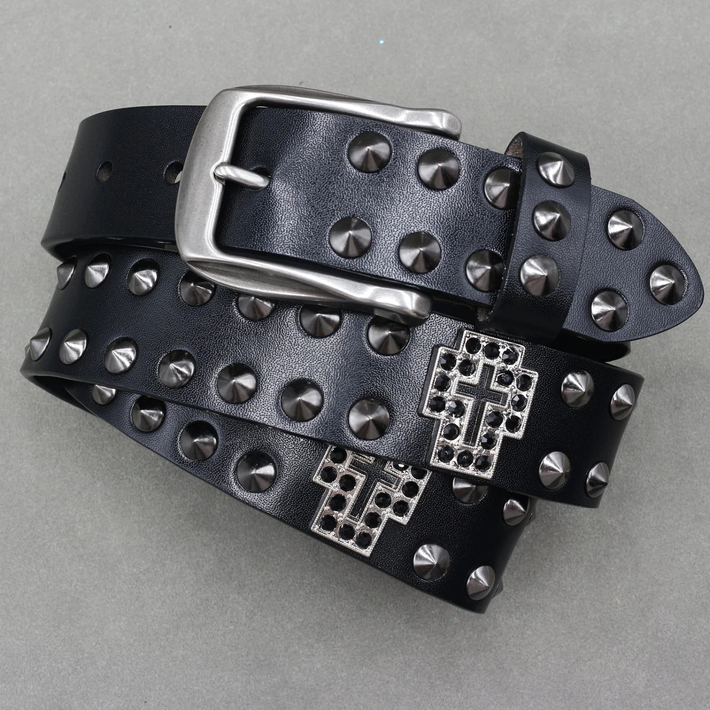 Designer Brand Belt Men Rivet Real Leather Pin Belt Male Black Rock Genuine Leather Cowhide Luxury Punk Belt Jeans