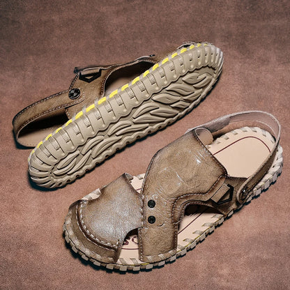 Handmade Men's Summer Sandals Genuine Leather Beach Rubber Flip Flops Classic Roman Male Sandals Outdoor Dual-Purpose Slippers