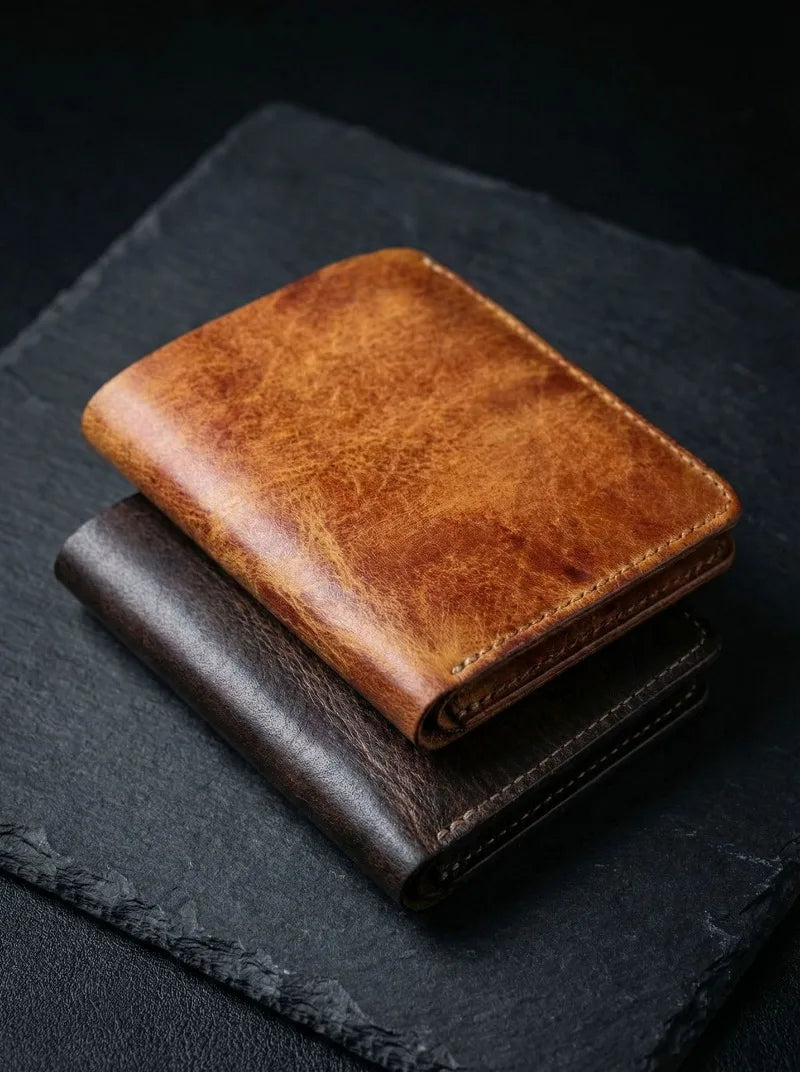 Retro Handcrafted Genuine Leather Small Wallet for Men, Vintage Durable EDC Card Holder, Men Multi-card Slots Organizer Wallet