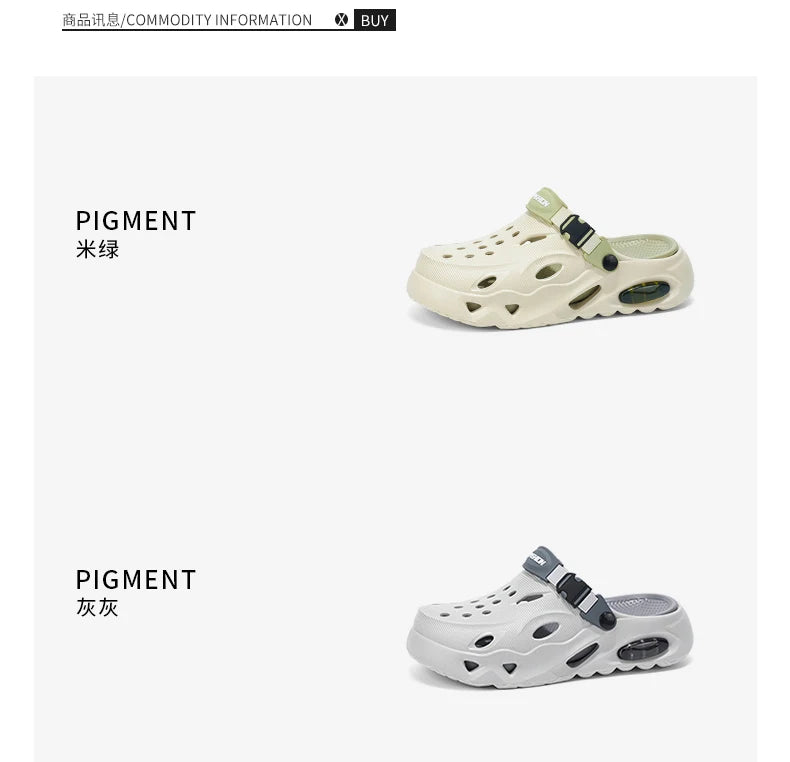 Men's Sandals Fashionable Hollow Casual Slippers Lightweight EVA Garden Shoes Thick-Soled Outdoor Walking Beach Water Shoes
