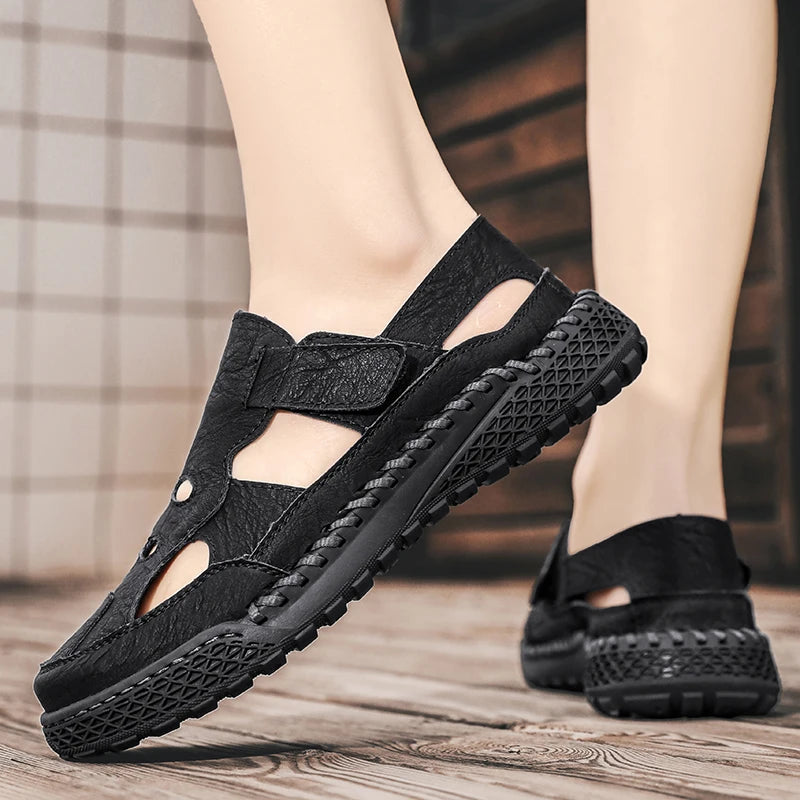 Male Casual Leather Summer Shoes Versatile Men's Sandals Durable Handmade Stitching Besch Shoes Non Slip Roma Footwear Sandals