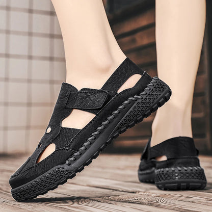 Male Casual Leather Summer Shoes Versatile Men's Sandals Durable Handmade Stitching Besch Shoes Non Slip Roma Footwear Sandals