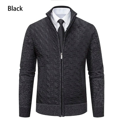 Mens Sweaters Jacket Full Zip Fleeced Sweater Cardigan Plaid Stand Collar Sweaters Coat Autumn Winter Homme Clothes